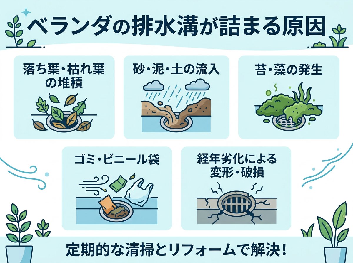 ベランダの排水溝が詰まる原因とは