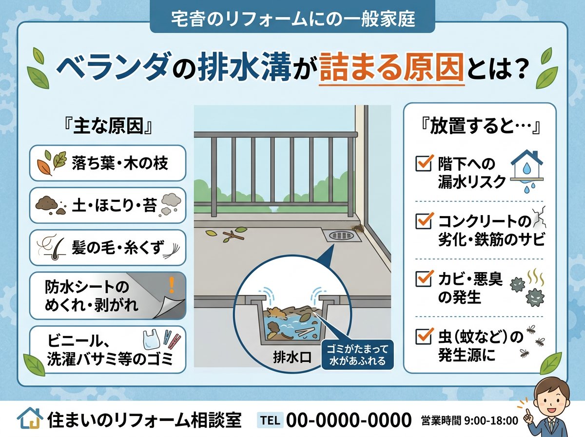 ベランダの排水溝が詰まる原因とは