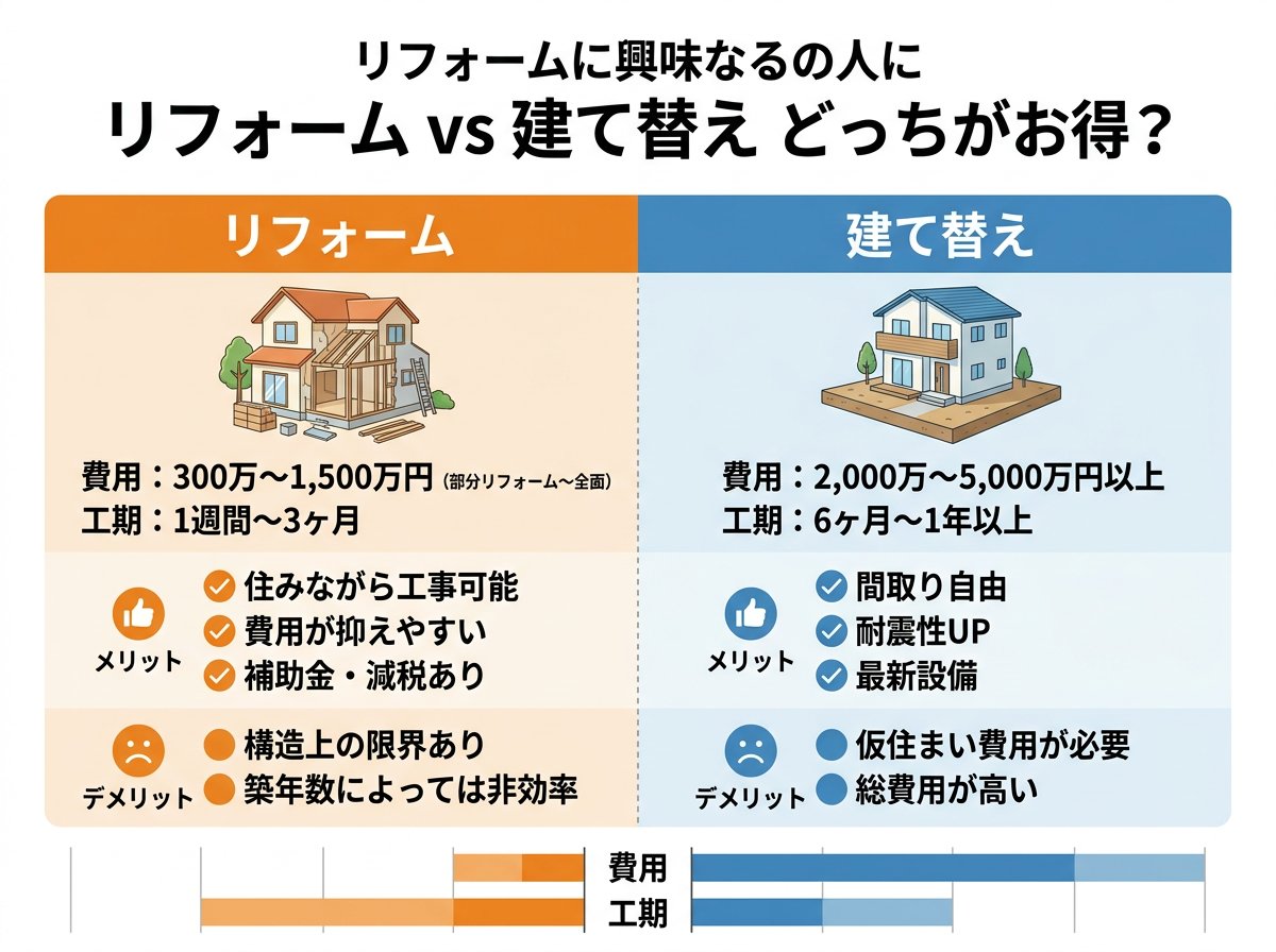 リフォームと建て替えの費用比較と工期の違い