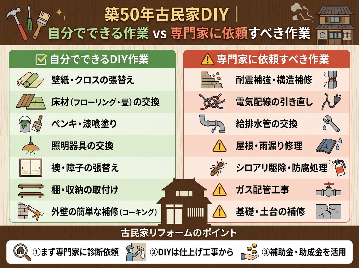築50年古民家DIYで自分でできる作業と専門家に依頼すべき作業