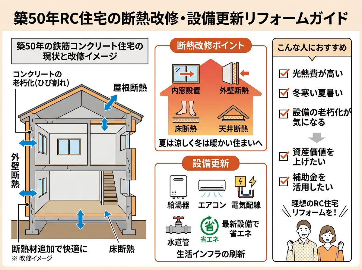 築50年の鉄筋コンクリート住宅の断熱改修と設備更新