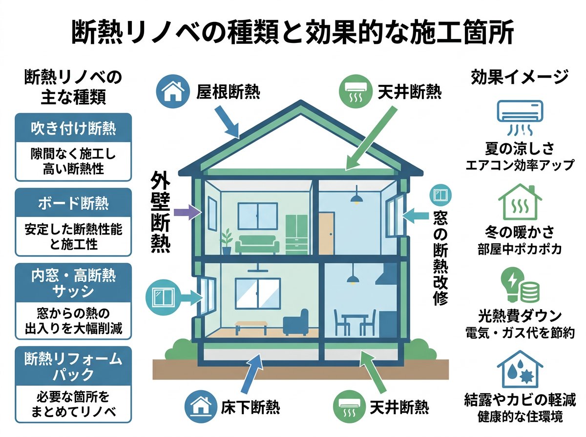 断熱リノベの種類と効果的な施工箇所