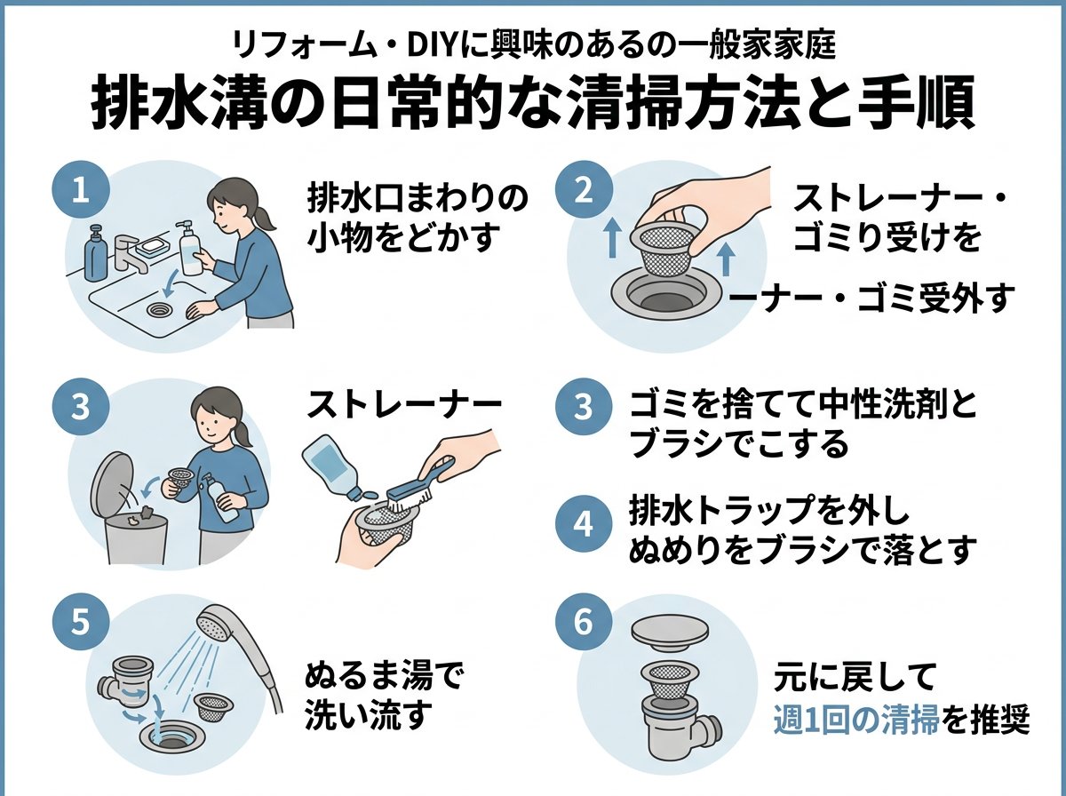 排水溝の日常的な清掃方法と手順