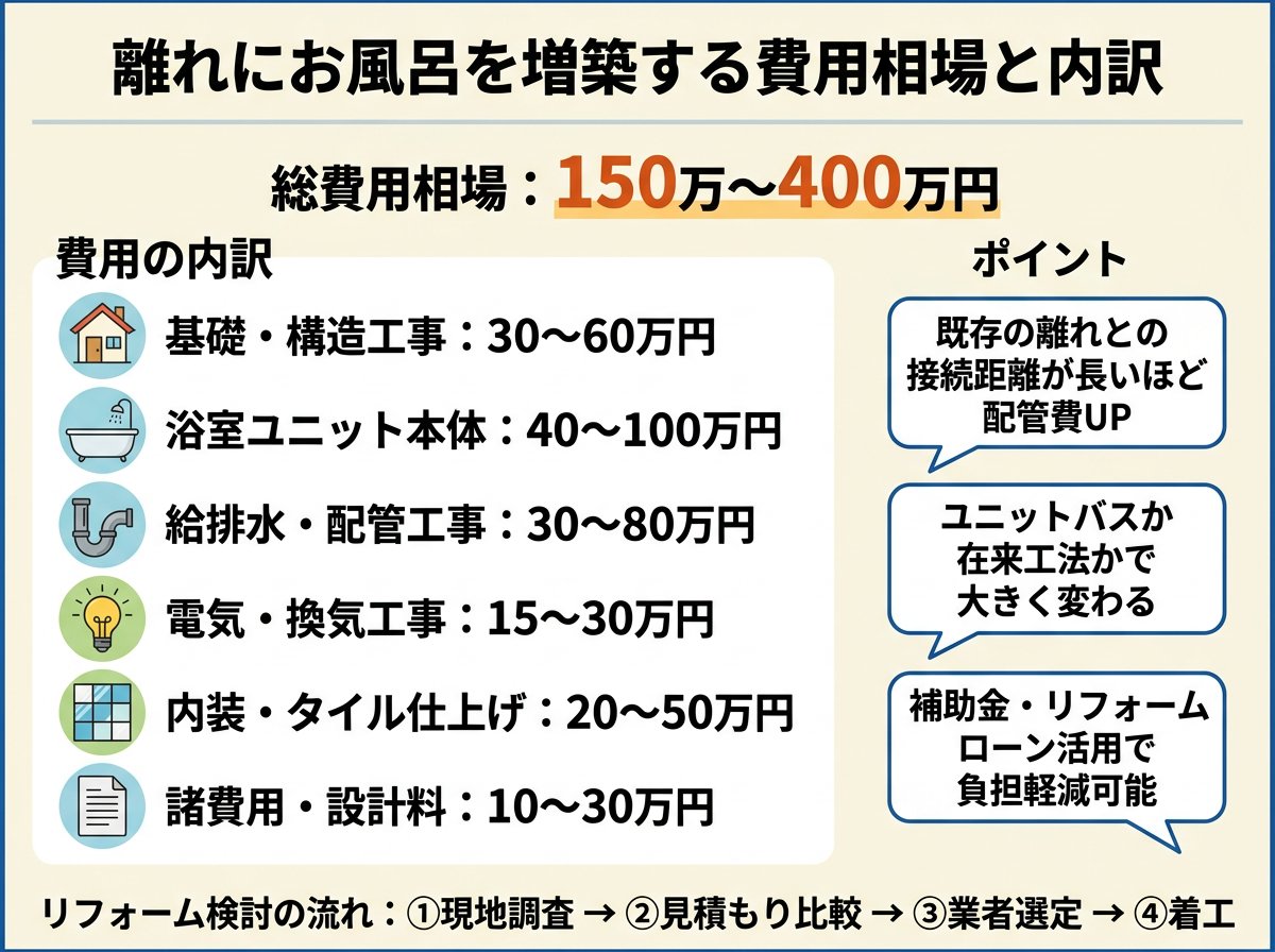 離れにお風呂を増築する際の費用相場と内訳