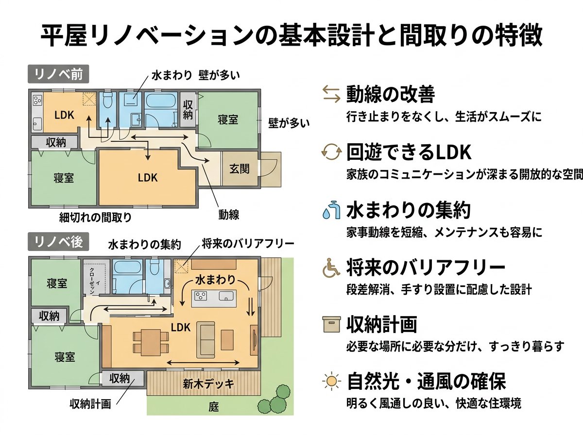 平屋リノベーションの基本設計と間取りの特徴