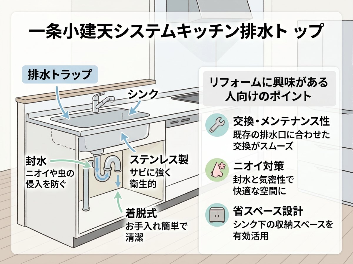 一条工務店のシステムキッチン排水トラップの特徴