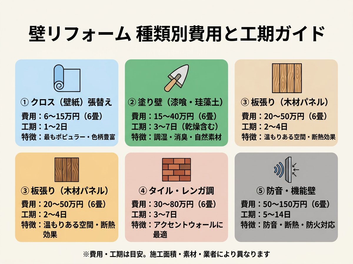 壁リフォームの種類別費用と工期の詳細