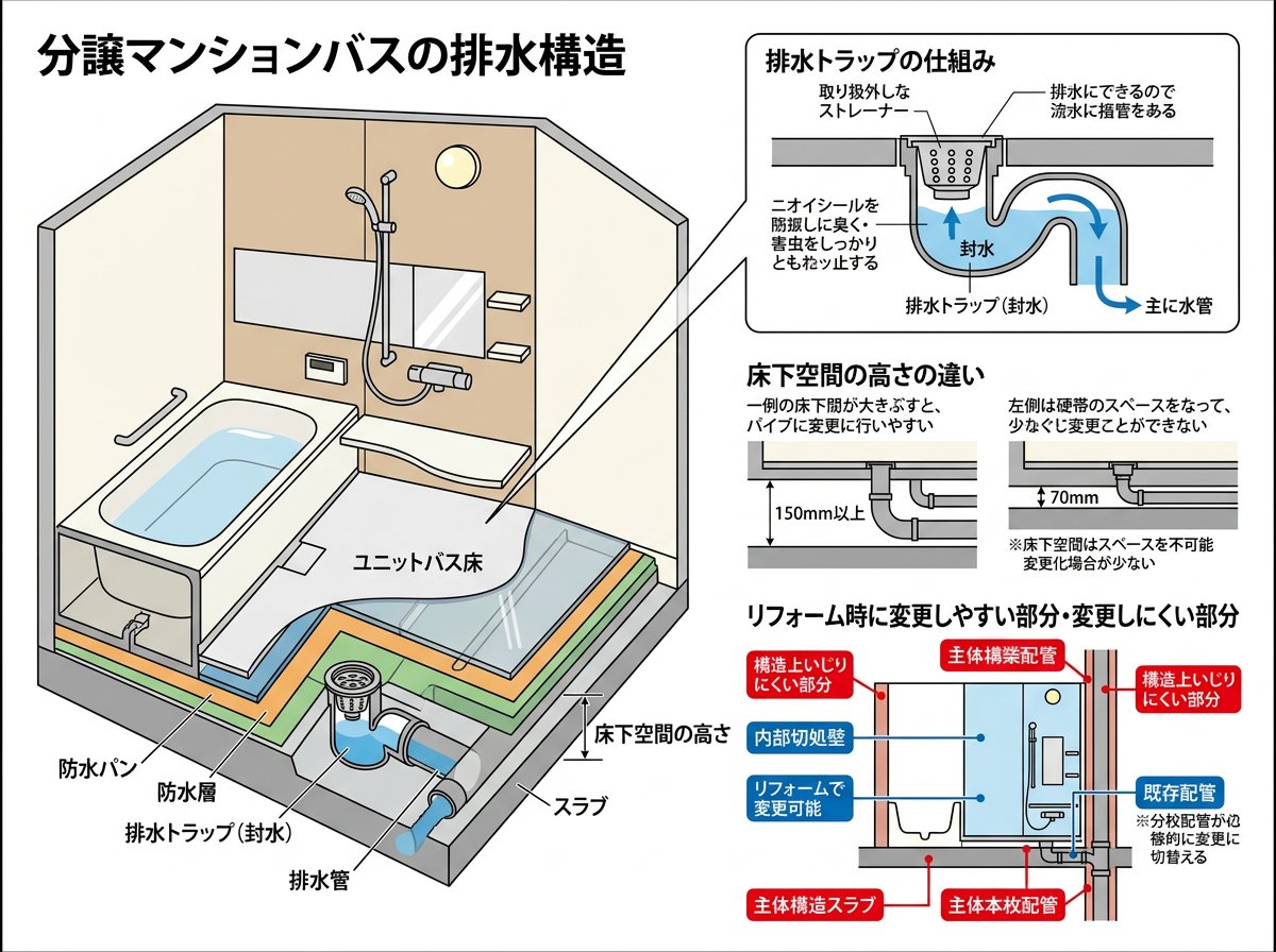 マンション浴室の排水構造と特徴