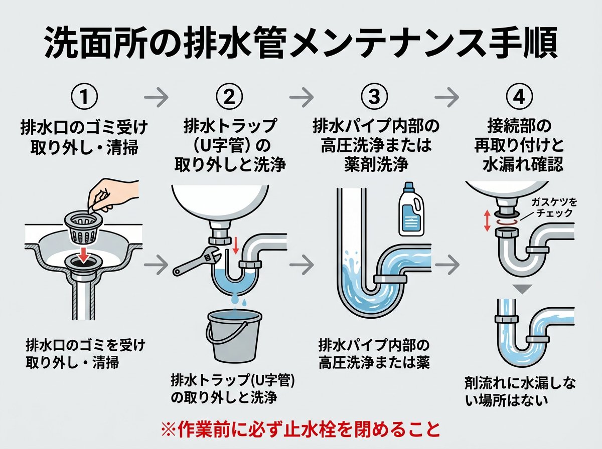 洗面所の排水管メンテナンス手順