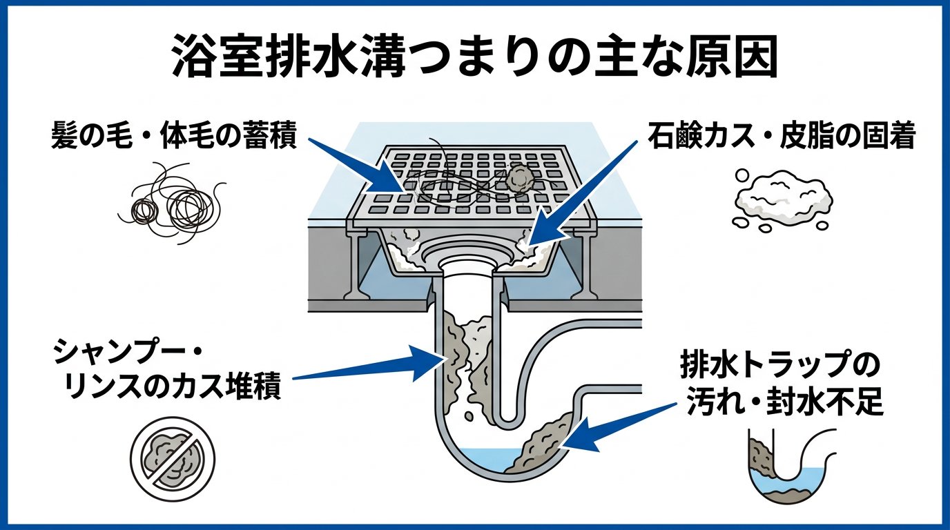 レオパレスの浴室排水溝がつまる主な原因