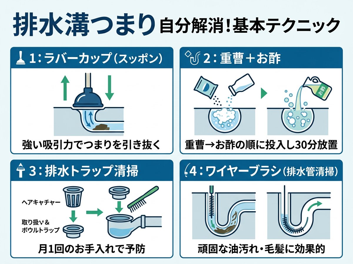 水道の排水溝つまりを自分で解消する基本テクニック