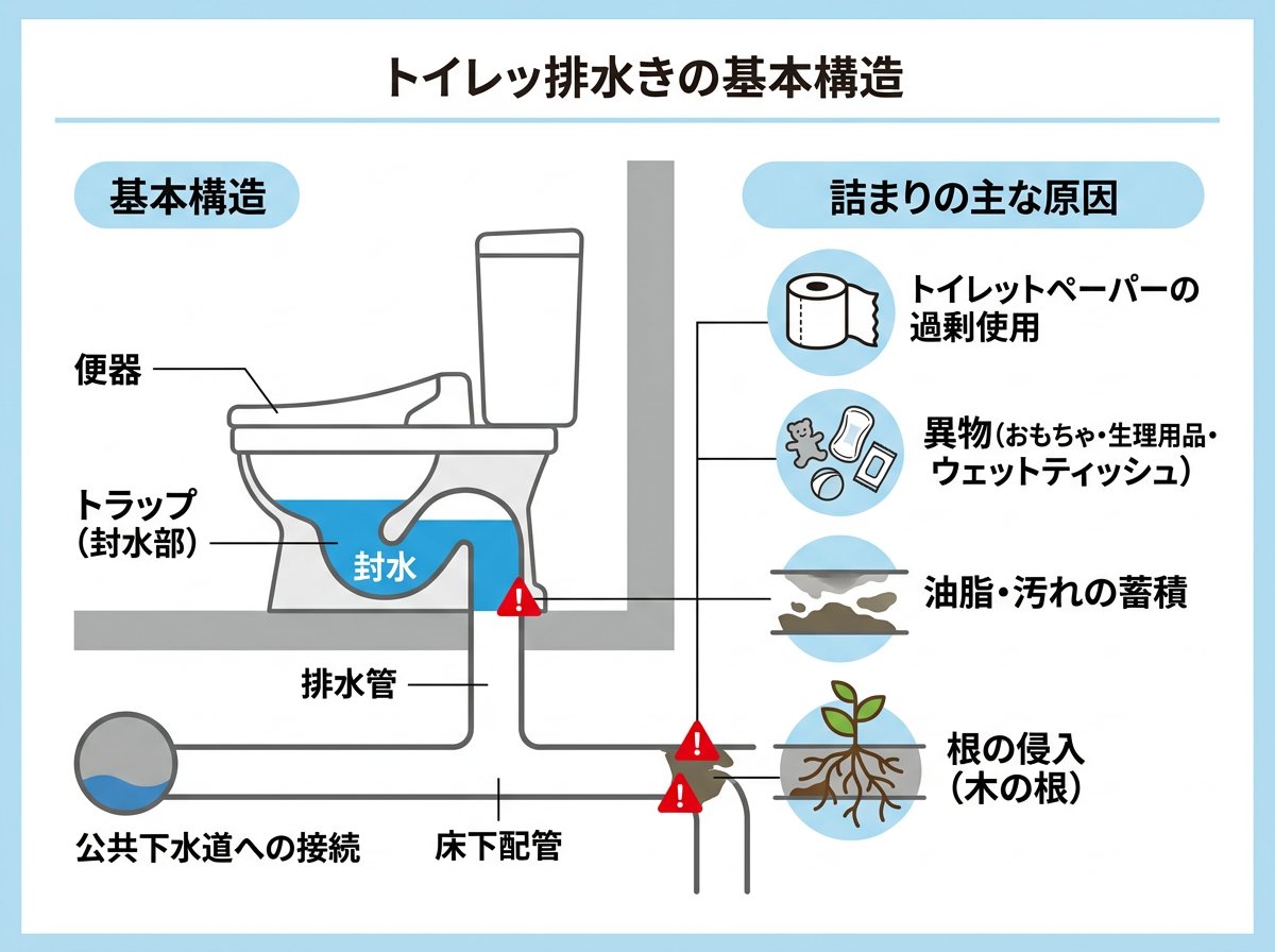 トイレ排水溝の基本構造と詰まりの原因