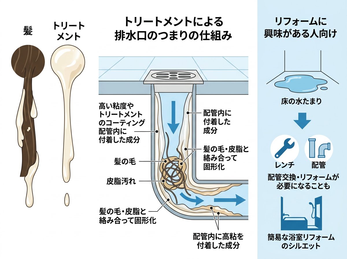 トリートメントが引き起こす排水口のつまり