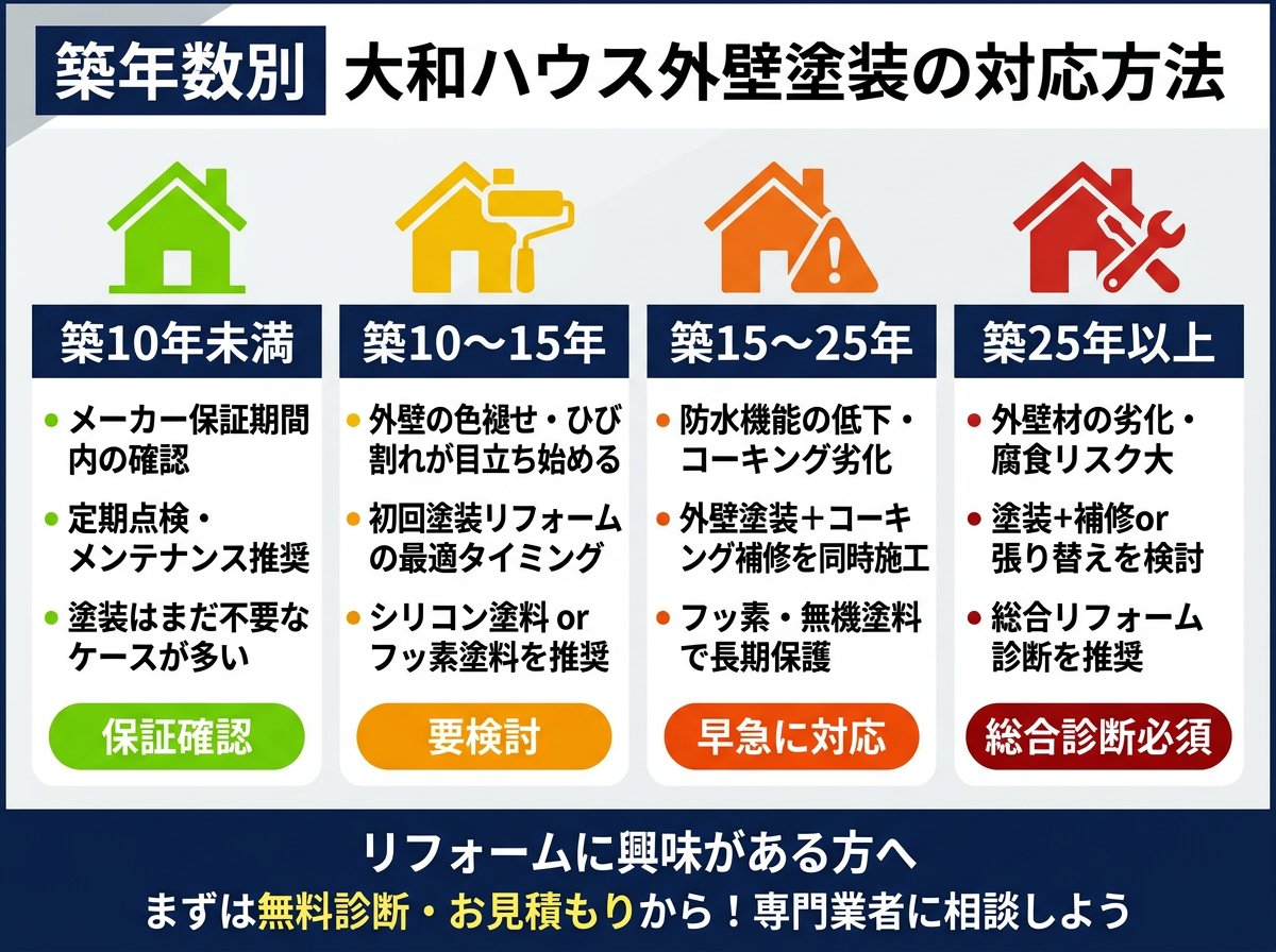 築年数別の大和ハウス外壁塗装の対応方法