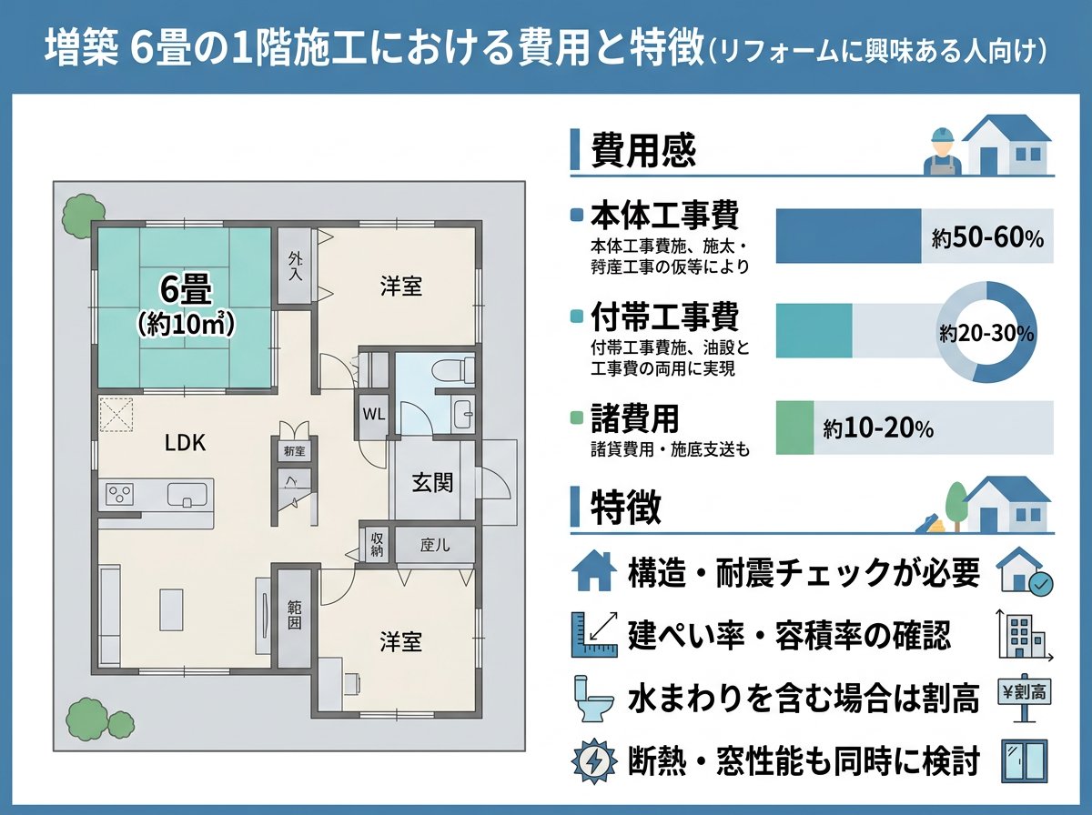 増築 6畳の1階施工における費用と特徴